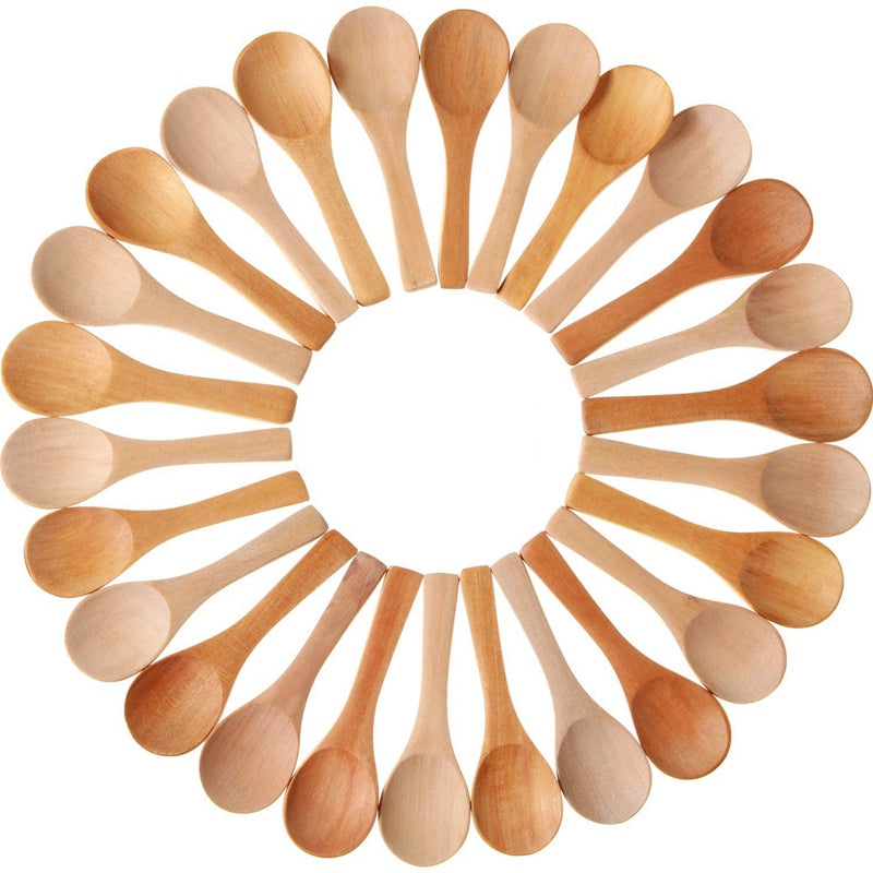 Small Wooden Spoons Mini Tasting Spoons Condiments Salt Spoons for Kitchen Cooking Seasoning Oil Coffee Tea Sugar 30Pcs