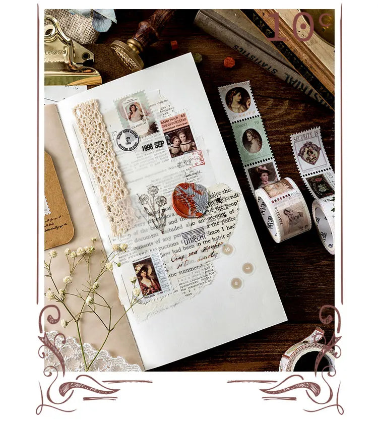 Vintage Post Office Series Washi Tape Retro stamps Coffee Decorative Adhesive Tape DIY Scrapbooking Sticker Label