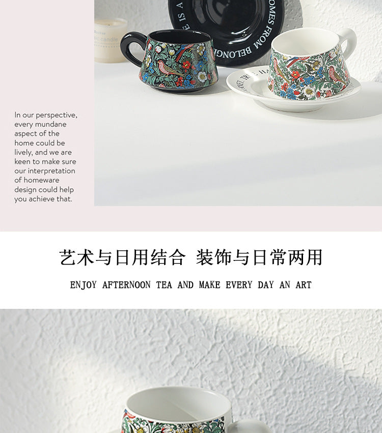 Vintage flower and bird watercolor coffee cup set Upscale mug Afternoon teacup saucer gift box with gift cup
