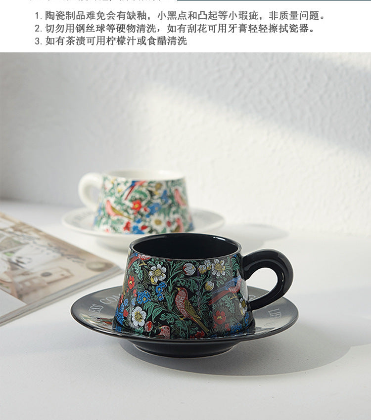 Vintage flower and bird watercolor coffee cup set Upscale mug Afternoon teacup saucer gift box with gift cup