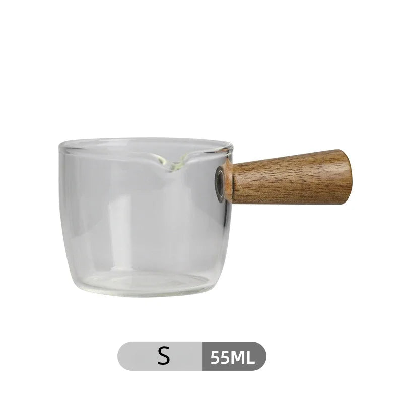 Wood Handle Espresso Measuring Heat-resisting Single Mouth Glass Mugs for Milk,Concentrate Coffee,Strong Drinks Measuring Cup