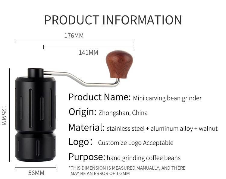 Wholesale Travel Hand Shake Adjustable Speed 48mm Flat Burr Cordless Reusable Washable Manual Coffee Grinder Mill Machine