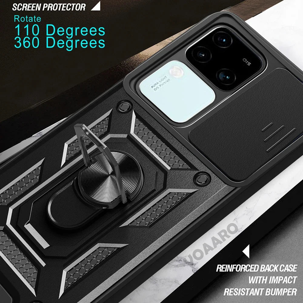 Slide Lens Funda for Vivo V30 Pro 5G Case for Vivo V30 Lite X100 Pro V25 5G Y28 V25e Global Case Magnetic Ring Stand Armor Cover