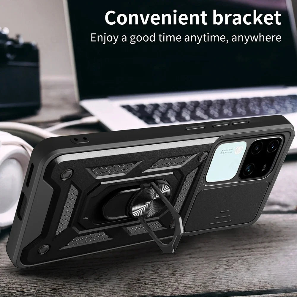 Slide Lens Funda for Vivo V30 Pro 5G Case for Vivo V30 Lite X100 Pro V25 5G Y28 V25e Global Case Magnetic Ring Stand Armor Cover