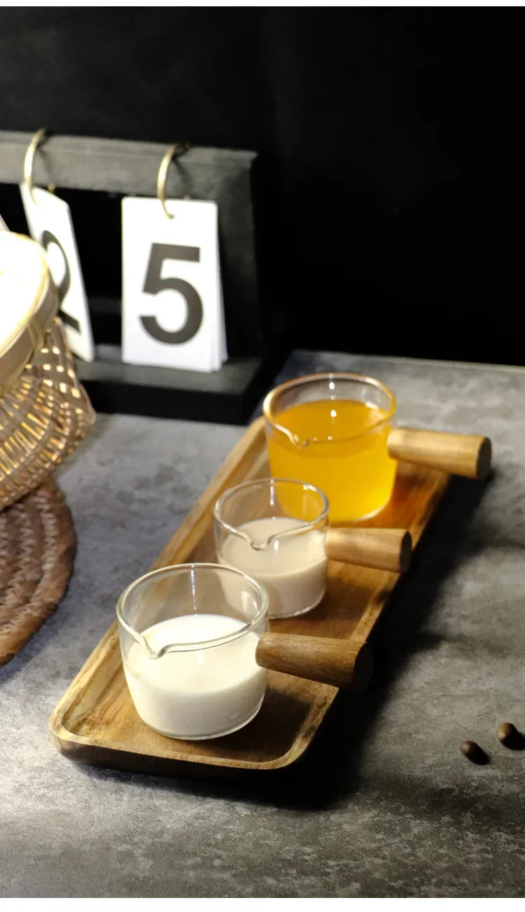 Wood Handle Espresso Measuring Heat-resisting Single Mouth Glass Mugs for Milk,Concentrate Coffee,Strong Drinks Measuring Cup