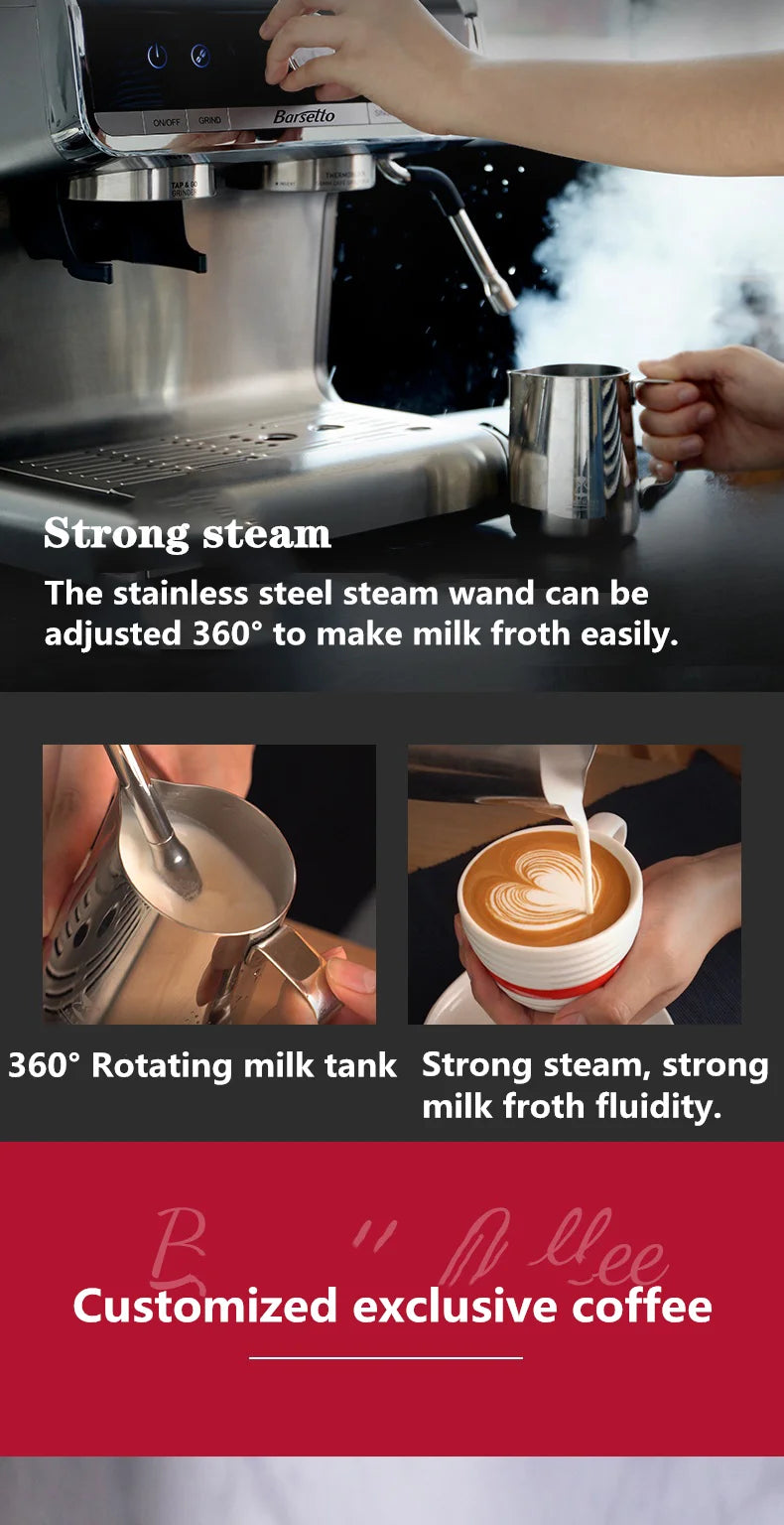 Original New Italian Barsetto Commercial Electric Coffee Maker Portable Semi Automatic Mini Espresso Coffee Machine With Grinder