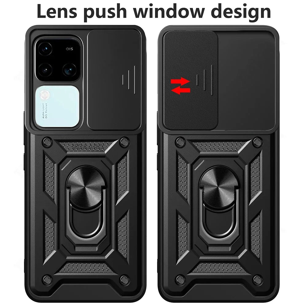 Slide Lens Funda for Vivo V30 Pro 5G Case for Vivo V30 Lite X100 Pro V25 5G Y28 V25e Global Case Magnetic Ring Stand Armor Cover