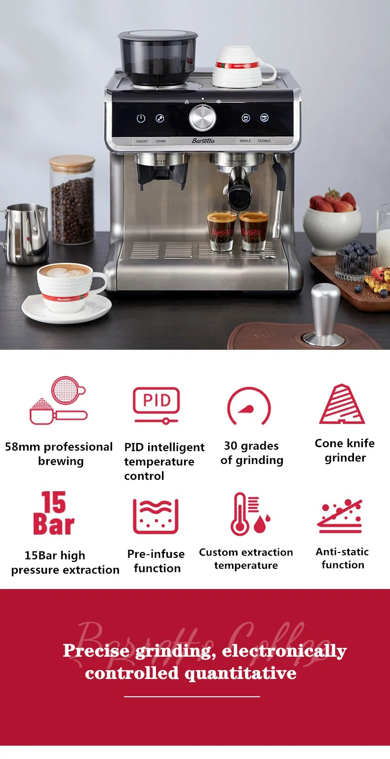 Original New Italian Barsetto Commercial Electric Coffee Maker Portable Semi Automatic Mini Espresso Coffee Machine With Grinder