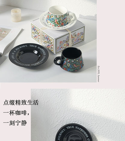 Vintage flower and bird watercolor coffee cup set Upscale mug Afternoon teacup saucer gift box with gift cup