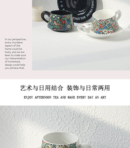 Vintage flower and bird watercolor coffee cup set Upscale mug Afternoon teacup saucer gift box with gift cup
