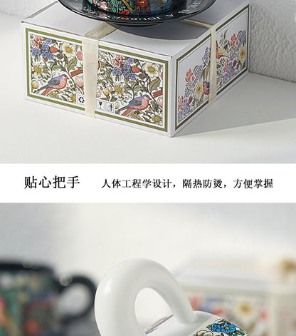 Vintage flower and bird watercolor coffee cup set Upscale mug Afternoon teacup saucer gift box with gift cup