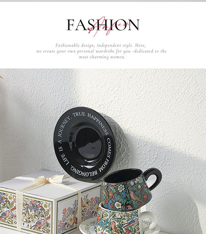 Vintage flower and bird watercolor coffee cup set Upscale mug Afternoon teacup saucer gift box with gift cup