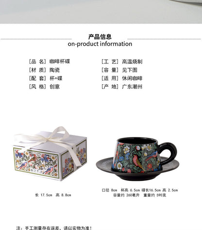 Vintage flower and bird watercolor coffee cup set Upscale mug Afternoon teacup saucer gift box with gift cup