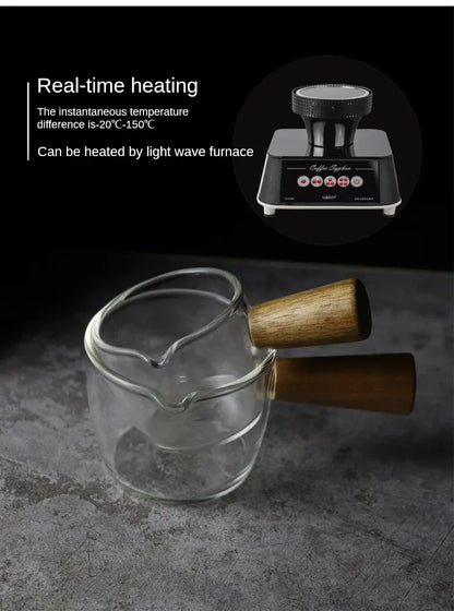 Wood Handle Espresso Measuring Heat-resisting Single Mouth Glass Mugs for Milk,Concentrate Coffee,Strong Drinks Measuring Cup