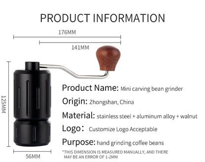 Wholesale Travel Hand Shake Adjustable Speed 48mm Flat Burr Cordless Reusable Washable Manual Coffee Grinder Mill Machine