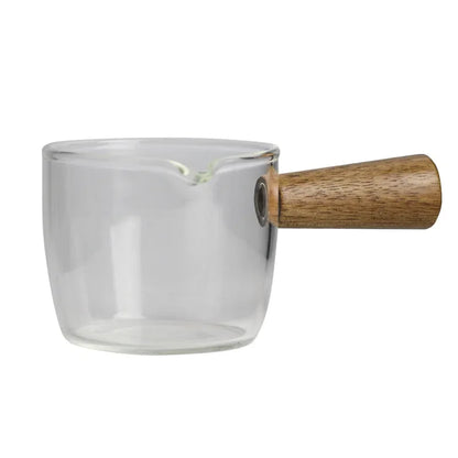 Wood Handle Espresso Measuring Heat-resisting Single Mouth Glass Mugs for Milk,Concentrate Coffee,Strong Drinks Measuring Cup