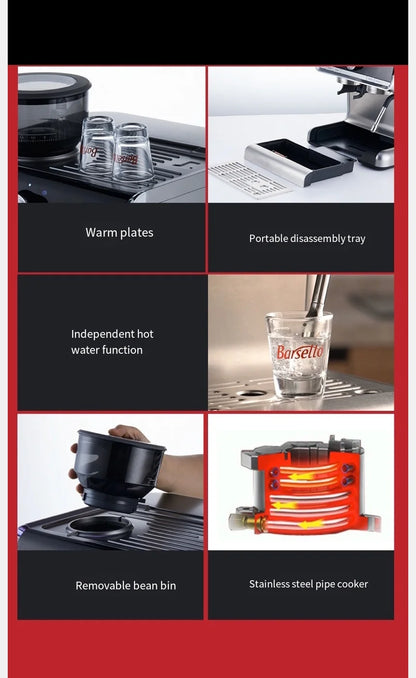 Original New Italian Barsetto Commercial Electric Coffee Maker Portable Semi Automatic Mini Espresso Coffee Machine With Grinder